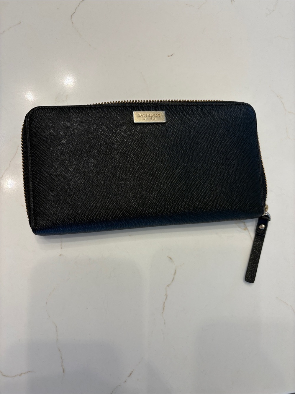 kate spade Black Saffiano Zip-Around Continental Wallet